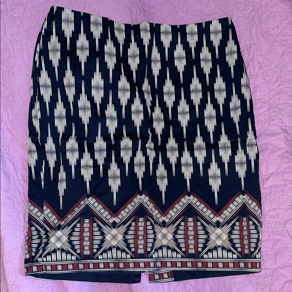 Ann Taylor Navy and White Geometric Pencil Skirt